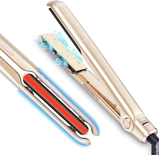 RUCHA 1 Inch Flat Iron Hair Straightener, 30S Fast Heating Ceramic Hair Straighteners for Women, Plasma Ions Hair Straightener and Curler Get Frizz-Free, Mini Hair Straighteners for Travel, Gold