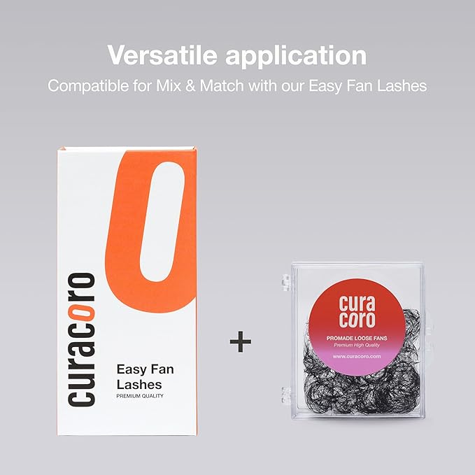 Curacoro Easy Fan Eyelash Extensions 0.03~0.07mm Thickness, C CC D Curl, 9mm-16mm Mixed & Single Length, Super Matte Black Volume Self Fanning Lash Extensions, Professional Supplies for Lash Techs