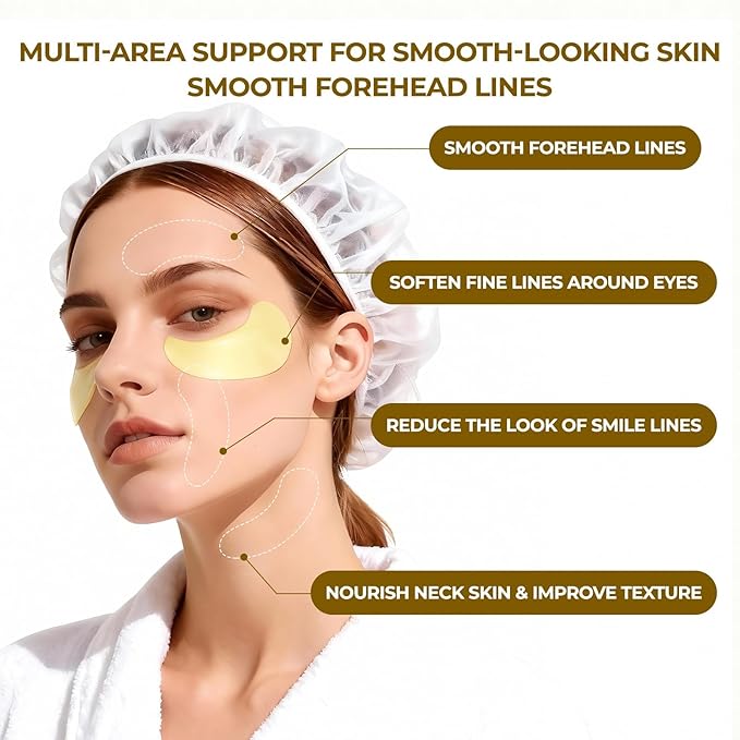 Under Eye Patches-Gold Eye Masks for Forehead Wrinkle, Puffy Eyes, Dark Circles, Eye Bags Hydrating Gel Patches, Birthday Gifts for Women Men Girls Teenage Self Care
