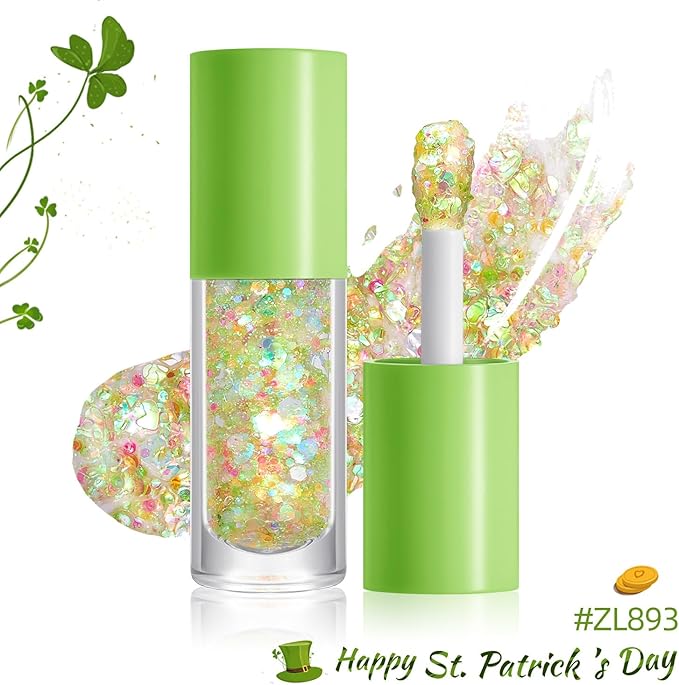 St. Patrick‘s Day Body Glitter Duo with Brush - Bold Deep Green & Bright Pastel Mix Chunky Glitter, 2-Pack for Face, Body & Hair | Long Lasting Festival Makeup
