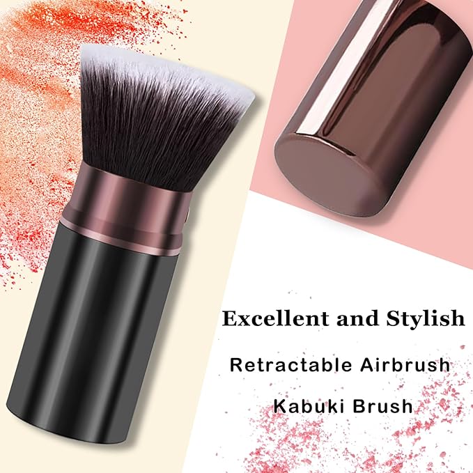 Keriloo Retractable Makeup Brush, Travel Kabuki Powder Foundation Makeup Brush Face Blush Brushes for Blending Liquid, Flawless Cosmetics, Bronzer, Buffing, Sunscreen,