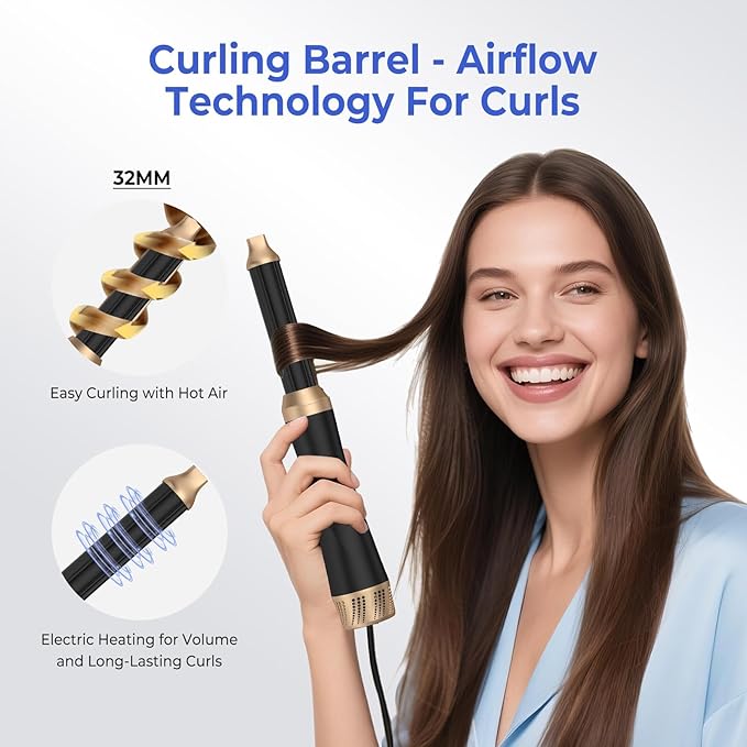 5 in 1 Hair Dryer Brush, Blow Dryer Brush Set with Air Curler Wrap Hair Styler, Negative Ionic Blow Dry Brush, Detachable Hair Tool for Curling, Volumizer,Straightener,Drying