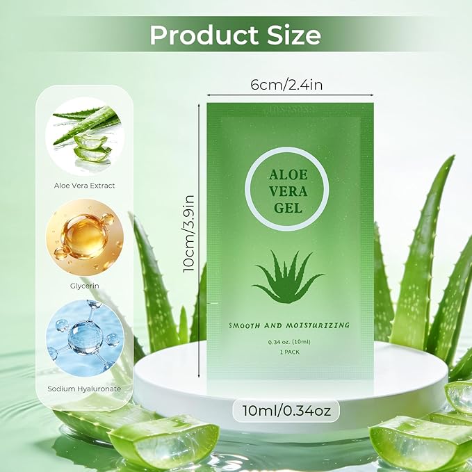 Travel Size Aloe Vera Gel Bulk Mini Natural Organic Aloe Vera Lotion, Individually Wrapped Moisturizer Soothing After Sun Aloe Cream for Face Body Skin Care Outdoor Vacation 0.34 Fl Oz (Pack of 10)