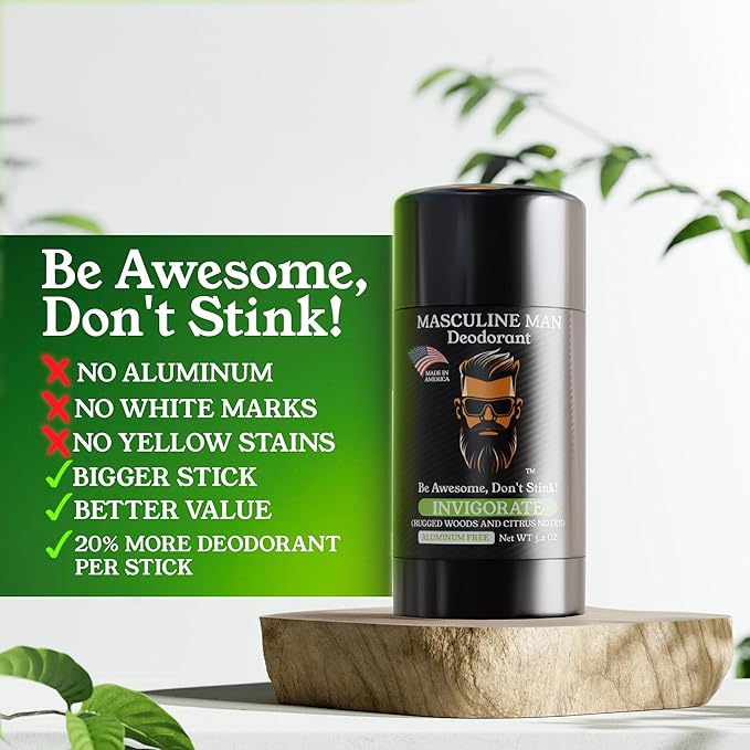 Deodorant for Men - Aluminum Free Mens Deodorant - Travel Size Natural Deodorants - Sweat Protection for Underarm, Stain-Free Stick Deodorants, Made in USA, 3.2oz (Pack of 2, Invigorate)