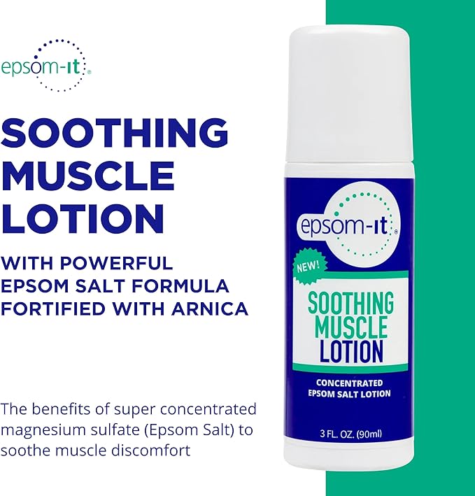EPSOM-IT Soothing Muscle Lotion - Roll On Epsom Salt Lotion with Arnica for Muscle Stiffness, Leg, Knees and Feet Discomfort, Topical Magnesium Cream, 3oz, 2-Pack