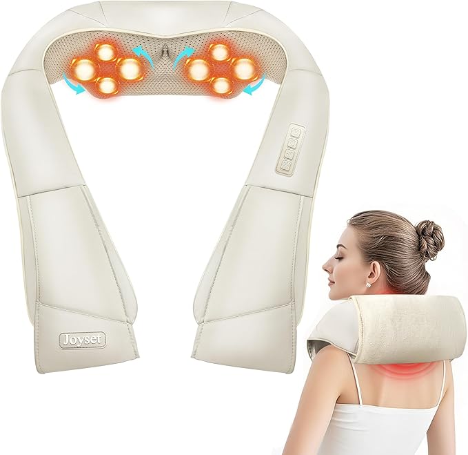 Joyset Shiatsu Neck and Back Massager with Heat,Electric Shoulder Massager for Pain Relief Deep Tissue,3D Kneading Massage with Cloth Cover Easy to Clean (Khaki)