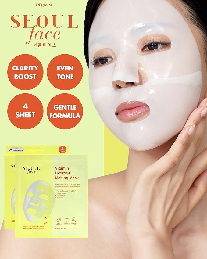 DERMAL Vitamin Hydrogel Melting Mask (4 Pack) - Korean Overnight Brightening Gel Face Mask with Vitamin Complex - Dark Spot & Dullness Care for Glassy Skin - K-Skincare Ritual