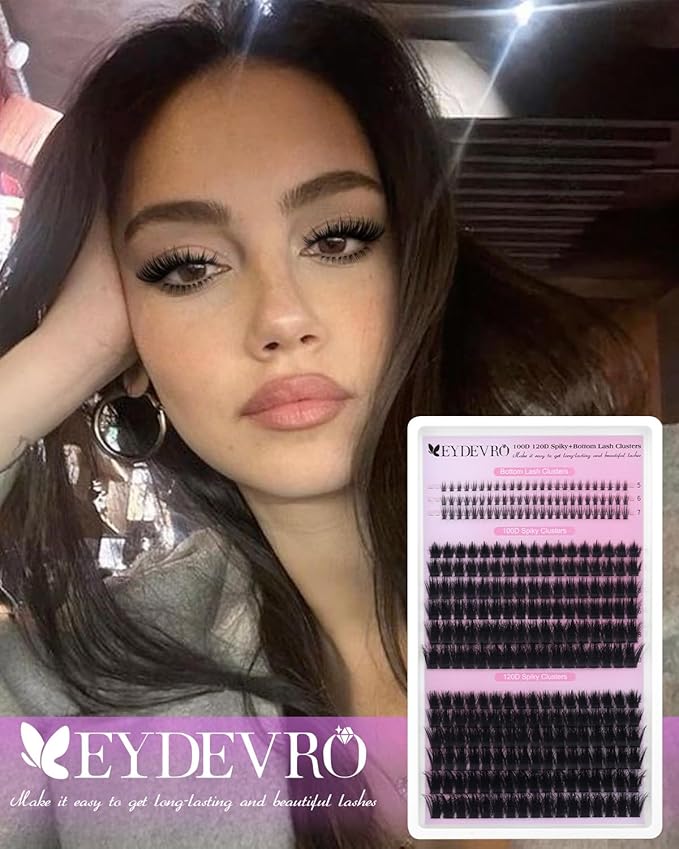 EYDEVRO Fluffy Lash Clusters with Bottom Lashes Volume Eyelash Clusters with Spikes Thick Full 10-20mm Cluster Eyelash Extensions D Curl Individual Cluster Lashes Fairy Manga DIY Lash Extensions