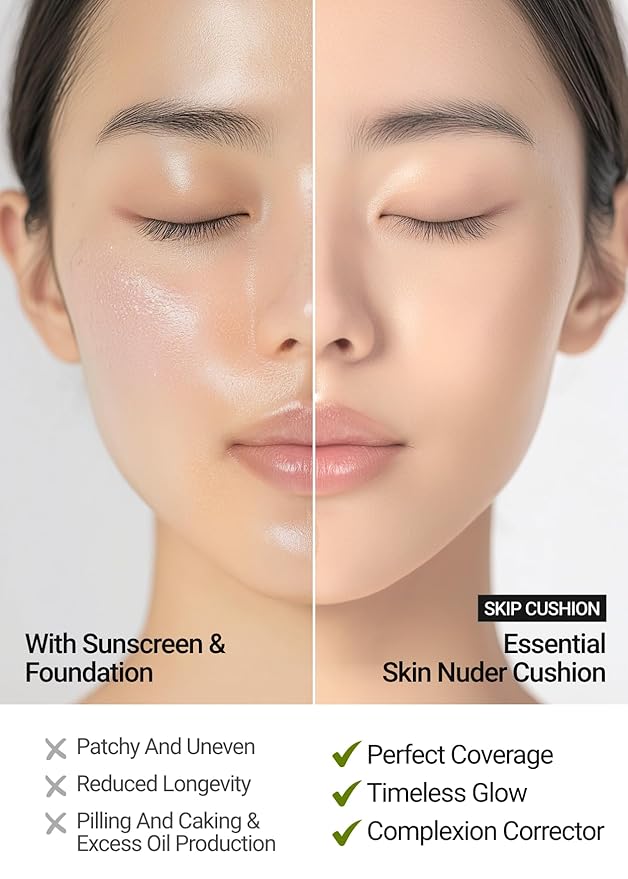 JUNG SAEM MOOL Essential Skin Nuder Cushion | Natural Finish, Buildable Coverage Cushion Foundation by Korean Makeup Artist (Refill Not Included, 0.49 Fl Oz, SPF 50), 17 Fair Light