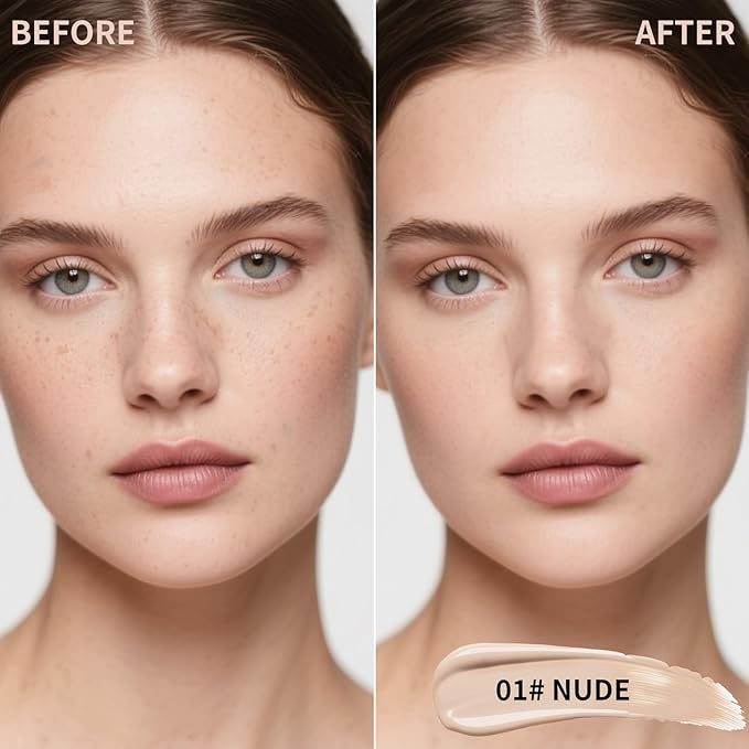 2 Pcs Liquid Concealer Makeup, Eye Concealer, Full Coverage Concealer For Dark Circle Reduces Look of Fine Lines & Blemishes, Buildable Coverage (NUDE)