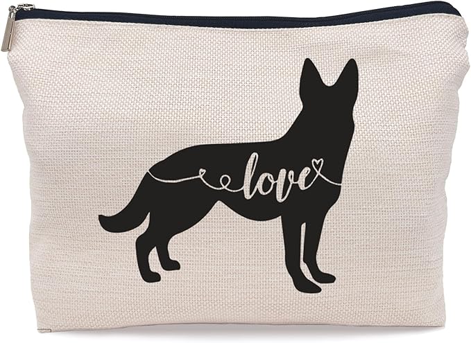 Lacosu Love German Shepherd Makeup Bag, German Shepherd Silhouette Funny Cosmetic Makeup Bag for Dog Lovers, Women & Girls, Gifts for Dog Owners, Birthday & Valentine's Day