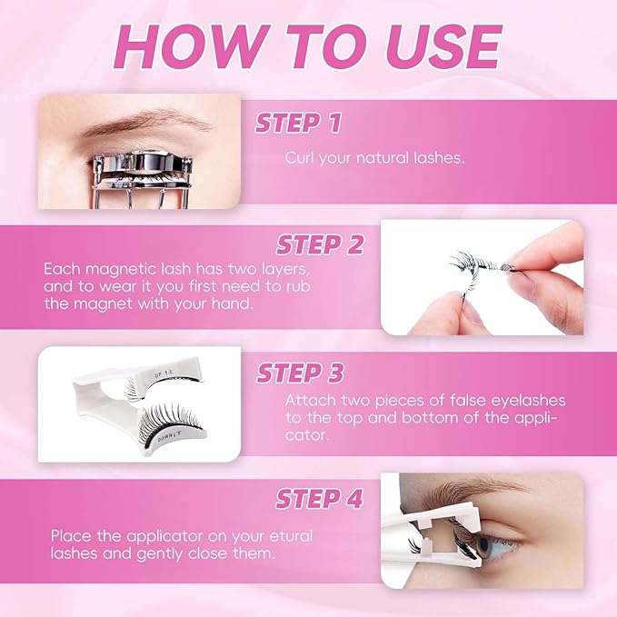 FADLASH Magnetic Eyelashes with Applicator Reusable Magnetic Lashes Natural Look 4 Pairs with Clamp No Glue Needed False Eyelashes Kit Easy to Wear (604+079+806+B7)