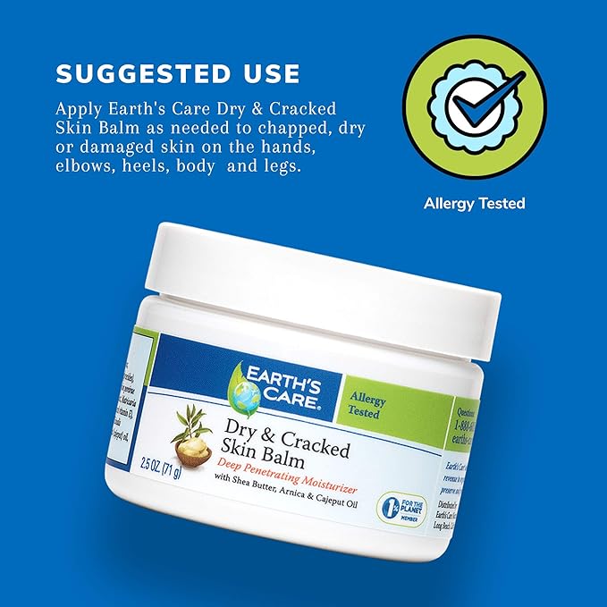 Earth's Care Dry and Cracked Skin Balm, Allergy-Tested, No Parabens, Colors or Fragrances, 2.5 OZ.