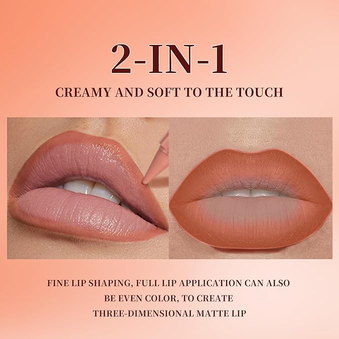 Jolilab 6PCS Lip Liner Lipstick Mini Set, Gradient Matte Nude Velvet Lip Liner Pencil High Pigmented Long Lasting Natural Smooth Lip Makeup Easy-to-Use Crayon Form and Cone Tip