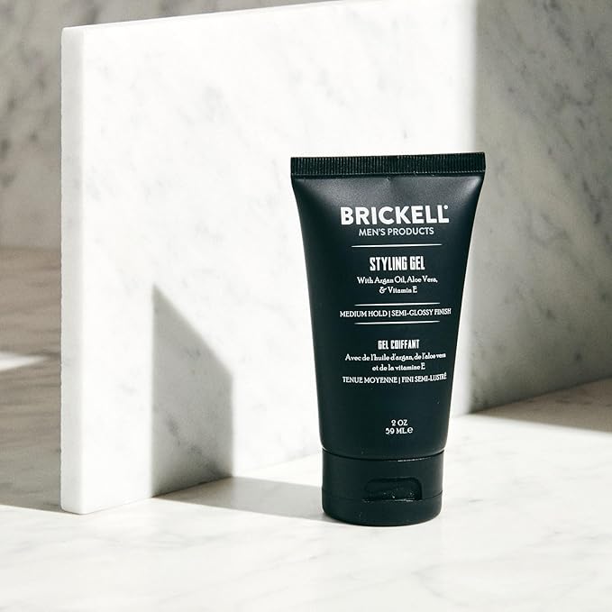 Brickell Men's Hair Styling Hair Gel For Men, Natural and Organic, All Day Hold for Glossy Style, Natural Scented, 2 Ounce