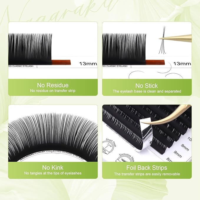 NAGARAKU Individual Eyelash Extensions, Luxury Collected Classic Single Lashes Upgraded 3rd Generation Soft Natural Beauty Salon Professional Lash Supplies 16 Rows Matte Black -0.12 C Curl 10mm