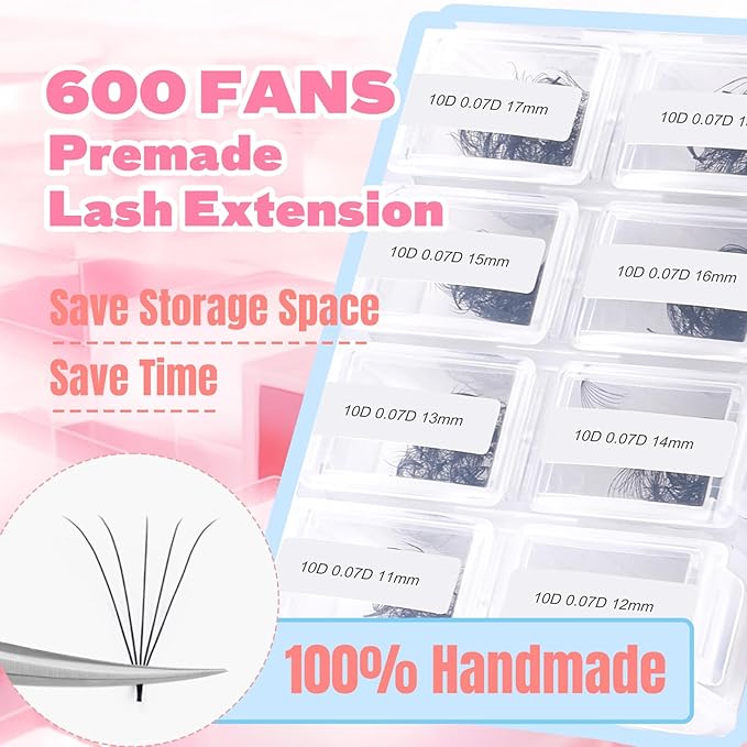 FADLASH 600 Premade Volume Fans Wispy Lash Extensions Natural Look Handmade Lashes Loose Fan Volume Eyelashes Thickness 0.07 D Curl Eyelash Extension Mix Length (10D-0.07D-11-18mm)