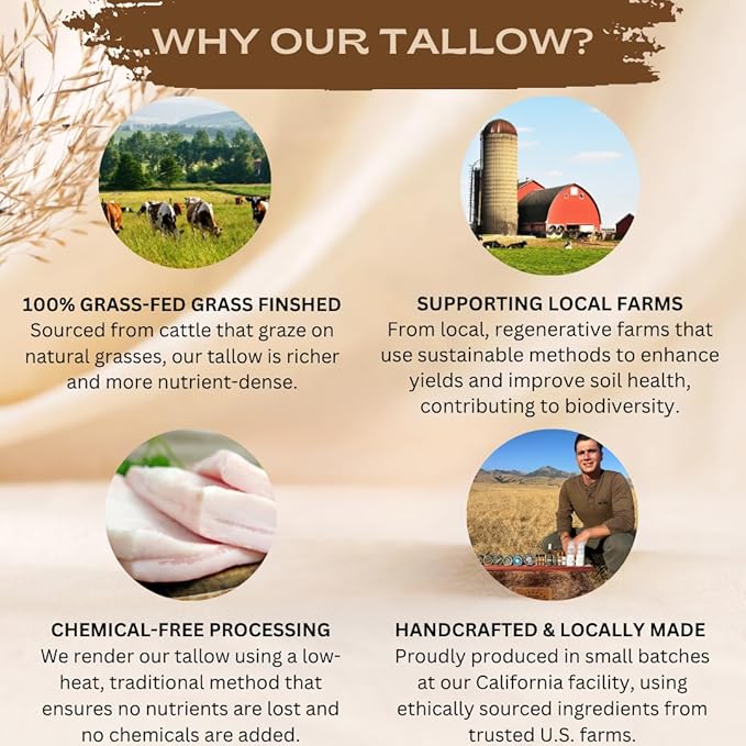 Untamed Organics Pure Tallow 100% Grass-Fed Grass-Finished Beef Tallow Balm For Skin Care - Full Body & Face Moisturizer For Sensitive Skin, Eczema - All-Purpose Pure Tallow Cream (Unscented) 2 oz