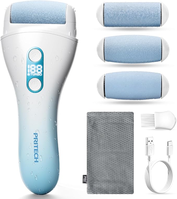 Electric Callus Remover for feet,Rechargeable Foot File Electronic Pedicure Tools Kit for Calloused Removal, Waterproof Electric Foot Scrubber Duty Feet Care for Heels Dead Skin,Blue