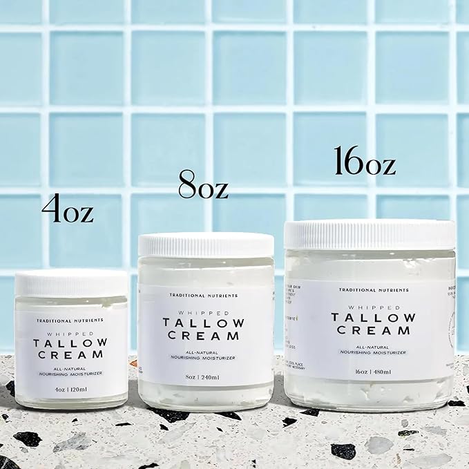 TRADITIONAL NUTRIENTS Whipped Tallow Face Moisturizer Pure Suet Beef Tallow Grass Fed Non-Greasy Nourishing Tallow Cream for Sensitive Skin - 4oz