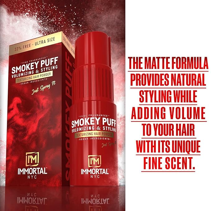 Immortal NYC Smokey Puff Hair Powder – Fine Fragranced & Volumizing Powder for Extra Volume – Vegan, Easy-to-Use, No Residue – 33% Extra Free – Men & Women, All Hair Types