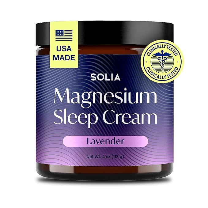 Solia Magnesium Sleep Cream, USA-Made Topical Magnesium Lotion for Sleep, Lavender Lotion for Feet Pain, Nighttime Mag Oil Body Butter, Foot Cream for Leg Cramps, Relaxing Rub for Muscle Soreness, 4oz