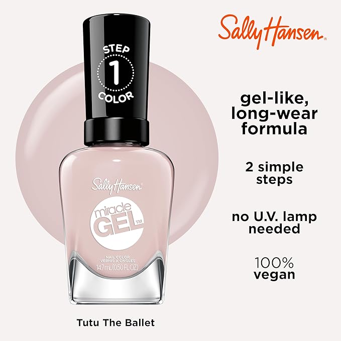 Sally Hansen Miracle Gel Salon Quality Nail Polish | Gel-Like Formula, Two-Step System, No UV Light Needed, Long Lasting | Sheer | 232 Tutu the Ballet | Milky Pink Nail Polish