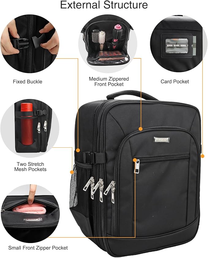 Makeup Backpack Professional Cosmetic Artist Bag Extra Large Travel Train Case Storage Organizer Double-Layer Cosmetic Case with 8 Pouch &Adjustable Divider (Black)