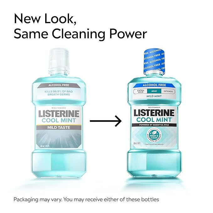 Listerine Cool Mint Alcohol-Free Mild Mouthwash, Oral Rinse Kills 99.9% of Germs That Cause Bad Breath, Less Intense Taste, Mild Mint Flavor, 1.5 L