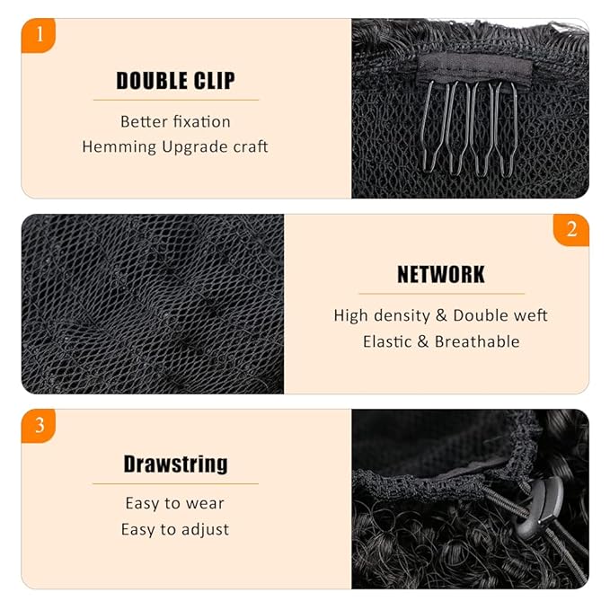 Drawstring Ponytail Afro Kinky Curly Ponytail for Black Women Short Wave Synthetic Ponytail Hair Extension (Black Brown #2)