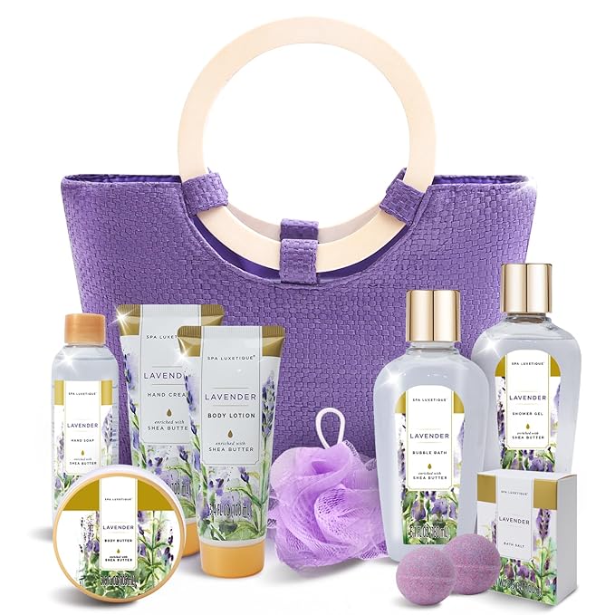Spa Luxetique Bath Sets for Women Gifts - 10 Pcs Lavender Spa Kit, Self Care Kit for Her, Birthday, Mother's Day, Anniversary, Holiday, Valentine's Day Gifts for Her, Mother, Girlfriends, Wife