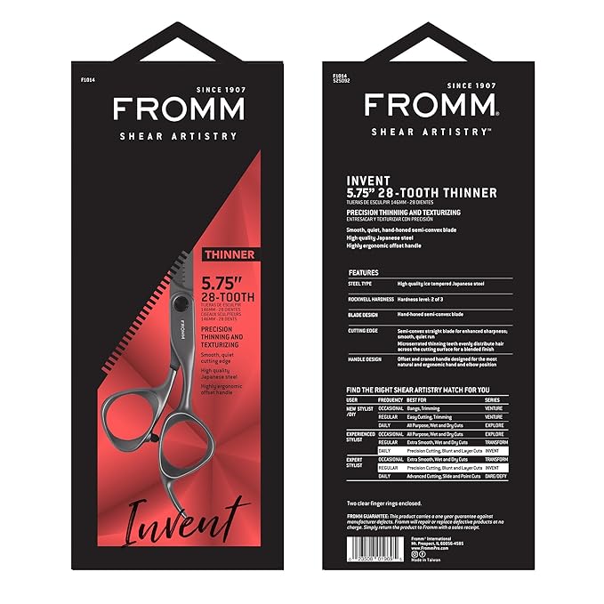 Fromm Professional Invent 5.75" 28-Tooth Precision Hair Thinning & Texturizing Shears for Blunt & Layer Cuts in Gunmetal Japanese Steel Scissors with Semi-Convex Blade for Salon Stylists