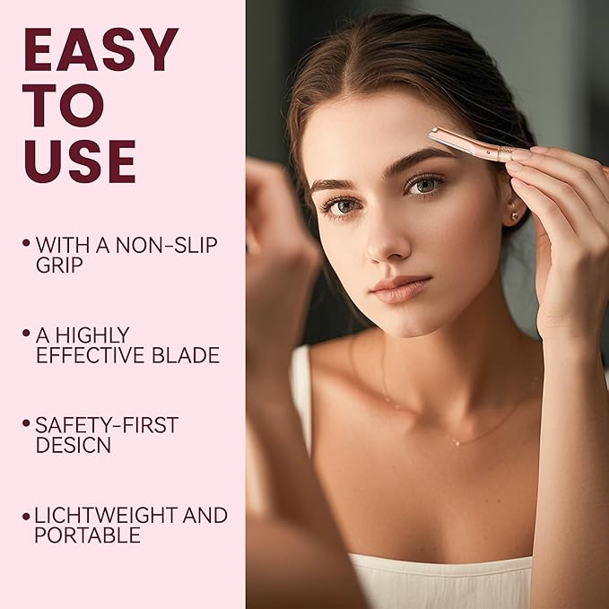 Eyebrow Razor-Face Razors for Women-Dermaplaning Tool for Face Exfoliation & Peach Fuzz with 12 Refill Blades-Facial Dermaplane Razors Shaver-Rose Gold