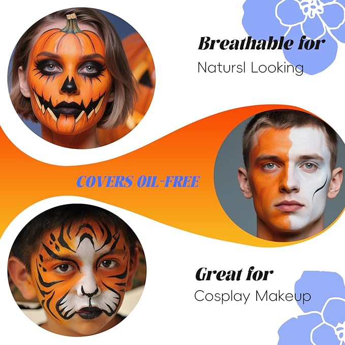 Orange Face Body Paint，Water Based Cream Orange Face Body Paint for Starfire Festivals Halloween Cosplay SFX Pumpkin Makeup,Washable&Full Coverage
