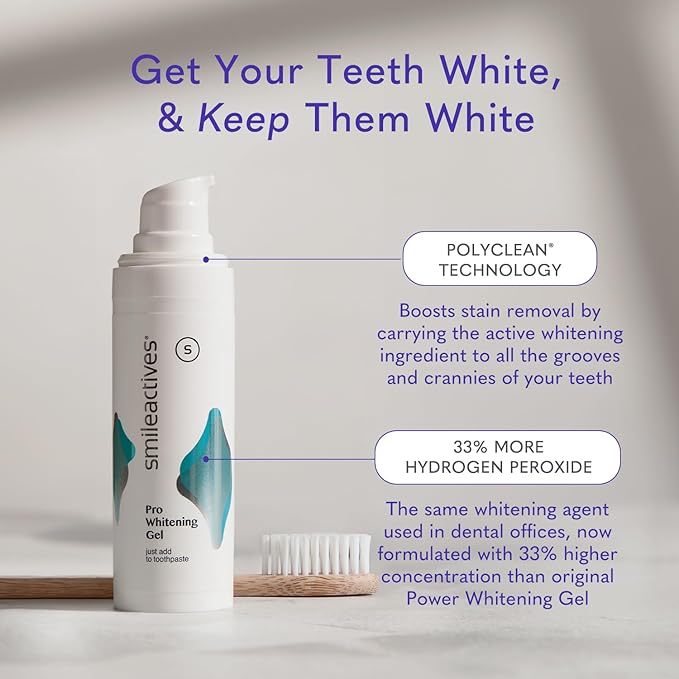 Smileactives Teeth Whitening Gel, Clinical-Grade Hydrogen Peroxide for Long Lasting White Teeth – Simply Add to Toothpaste to Permanently Remove Coffee Stains & More, 2 oz