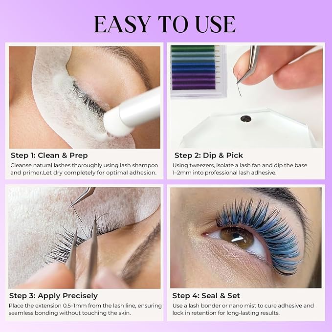 Eyelash Extensions, Mink Lash, Volume & Classic Lashes for Professionals, J/B/C/CC/D/L/M Curl, 4-15mm Length, Soft Korean PBT Fiber, 16 Rows Lash Tray (Rainbow-D-0.07-14mm)
