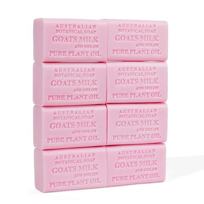 Australian Botanical Soap, Goat Milk Soap and Melon, 6.6 oz. Bars, Triple Milled Body Cleanser, Made in Australia with African Shea Butter and Native Goat Milk, All Skin Types, Pack of 8