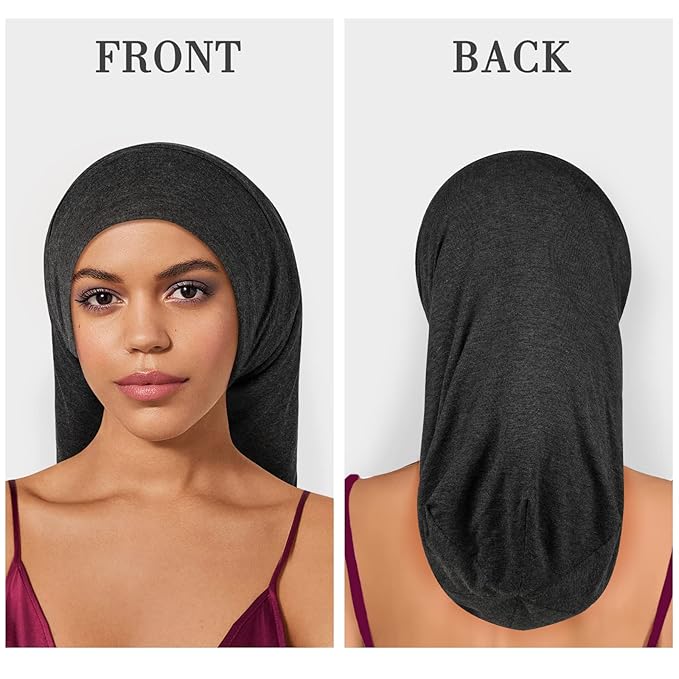 Fittia Long XL Silk Satin Bonnet for Braids, Dreadlocks for Curly Hair Sleeping, Large Silk Sleep Cap for Black Women Men Frizzy Hair