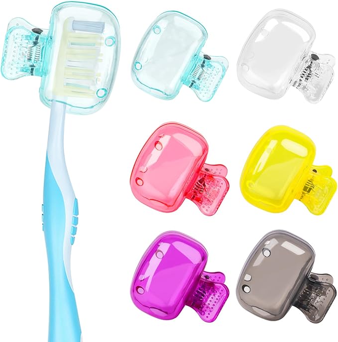 6 Pack Toothbrush Covers Portable Toothbrush Protector Coverings Clips Travel Protector Plastic Brush Pod Protection Clip Case Tooth Brush Covers for Kids Bathroom Home Travel Supplies