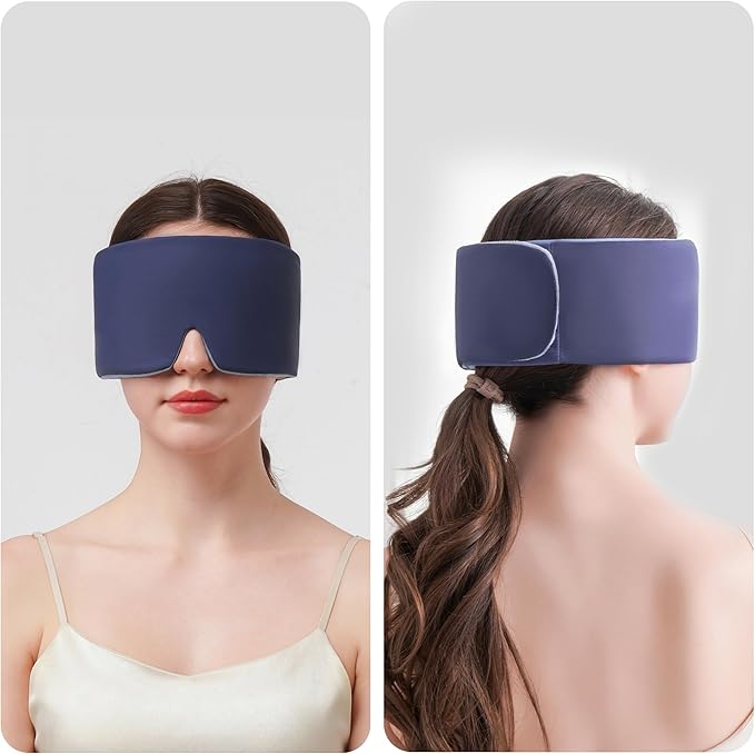 Eye Mask for Sleeping,Ultra Soft Skin Friendly Full Blackout Eye Covers for Women Men,Soundless Velcro, Wider Adjustable Strap for Side Sleeper, Travel, Nap, Yoga (Navy Blue)