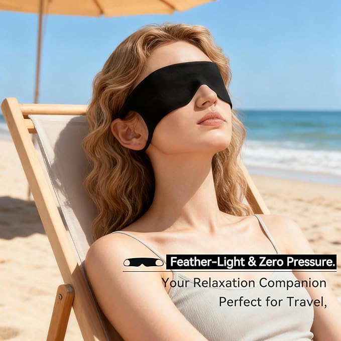 MIUTARMINI Ultra-Thin Sleep Mask for Travel & Outdoor, 0.3mm & 5g, Breathable Total Blackout Eye Mask, 99.7% Sun Blockout with Portable Leather-Feel Pouch for Beach, Camping, Flights & Office Nap