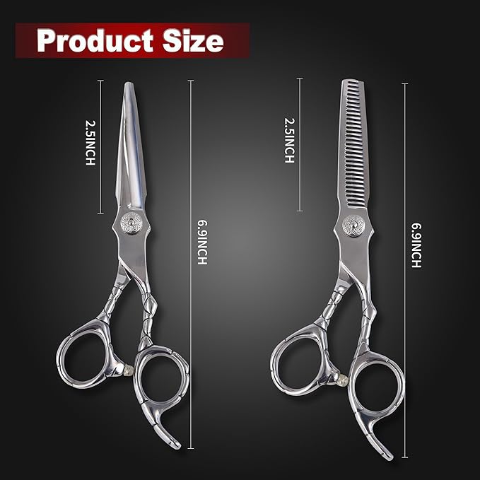 Hair Cutting Scissors kit Professional Home Hair Cutting Barber Grooming Thinning Shears Set 440C Stainless Steel Hair Cutting Scissors Shears Kit (Silver)