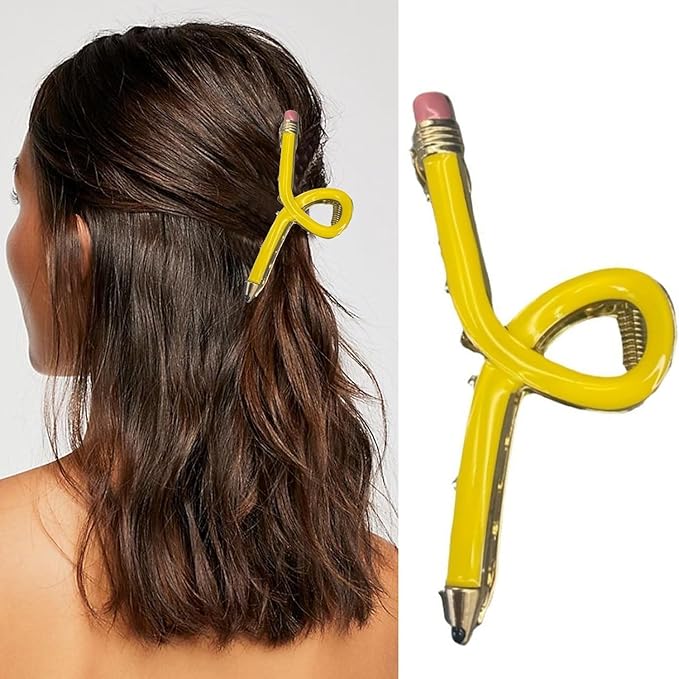 3Pcs Pencil Hair Clips for Women Teacher Hair Clips for Thick & Thin Hairs Pencil Claw Clip Teacher Barrettes Accessories for Styling Back to School Gifts for Girlfriend Sister