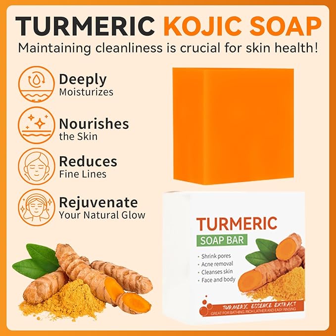 4-Piece Turmeric Skincare Set with Face Wash, Cream, Soap Bar, Bubble Net, Facial Cleanser for All Skin Types, Soothing Hydrating Formula