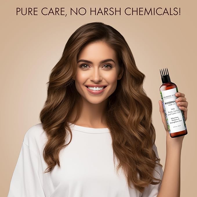 Majestic Pure 100% Pure Rosemary Oil with Biotin for Hair Care, Strengthening, Nourishing, and Volumizing Formula with Jojoba Oil and Castor Oil - Non GMO Verified, 198 ml