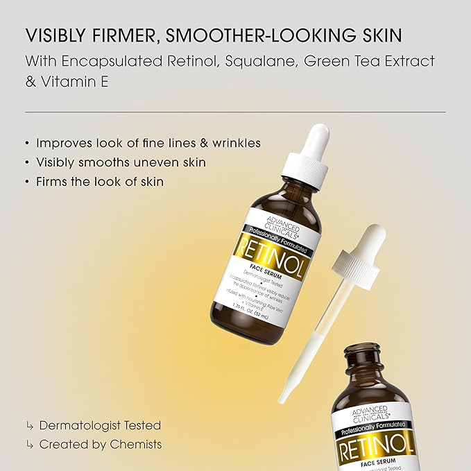 Advanced Clinicals Retinol Serum For Face | Visible Anti Aging Retinol Serum Skin Care Face Moisturizer With Vitamin E Helps Improve Look Of Wrinkles, Fine Lines, & Uneven Skin Tone, 2-Pack