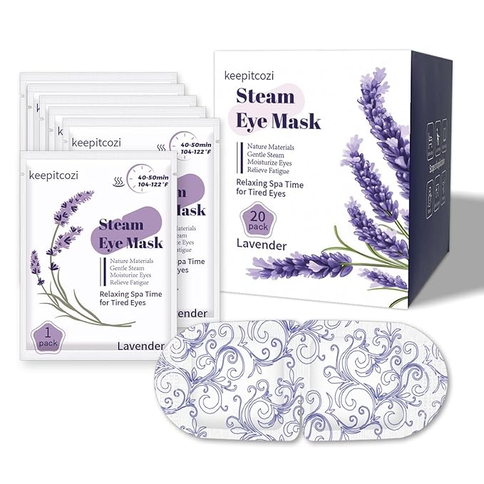 keepitcozi 20 Pack Steam Eye Masks, Heated Eye Disposable Mask for Sleep Dry Eyes Dark Circles Treatment, Home Spa Relaxing Trip Gifts for Women Men