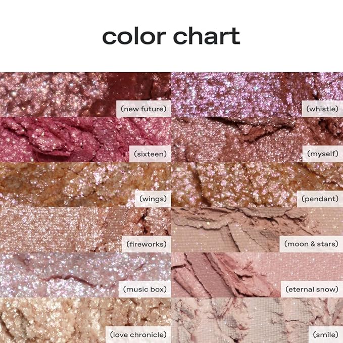 glow anime eyeshadow palette #fullmoon | 12‑color high‑pigment multi‑finish palette | wearable timeless sparkly essentials | blendable matte, shimmer, metallic | smooth long‑wear formula | 0.33 oz