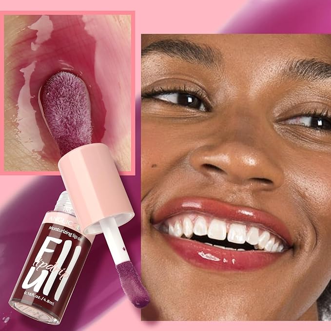2PC Lip Glow Oil Hydrating 6 Colors, Moisturizing & Nourishing Plumping Tinted Lip Gloss for Dry Lips, Vegan, Lip Plumper Gloss Make Lips Fuller (2PC#04, 9.6ml)