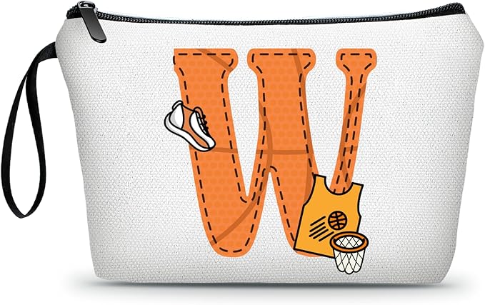 ARIOSEY Basketball Gifts Monogrammed Cosmetic Travel Makeup Bag Basketball Accessories Graduation Birthday Gifts for Girls Coaches Daughters Team Friend Mom Player-W